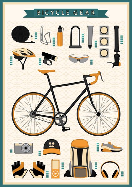 مجموعه ای از وسایل دوچرخه سواری می تواند به عنوان عناصر اینفوگرافیک یا پوستر استفاده شود