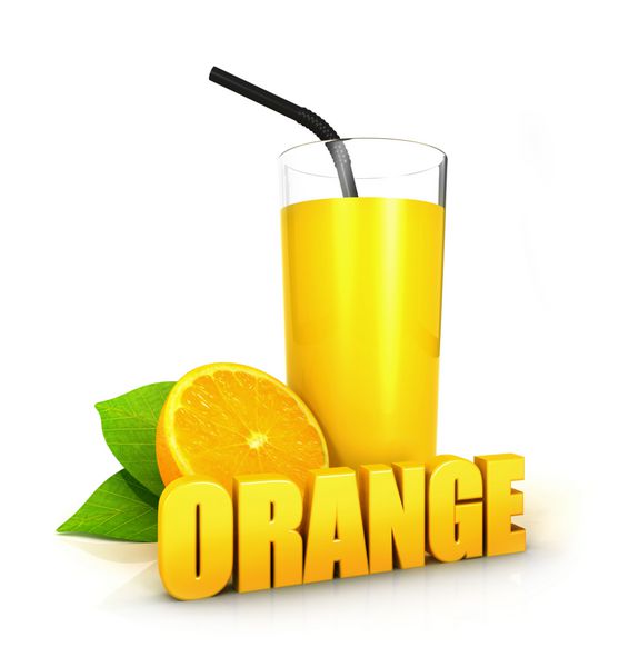 مفهوم آب پرتقال سه بعدی پس زمینه سفید جدا شده تصویر سه بعدی
