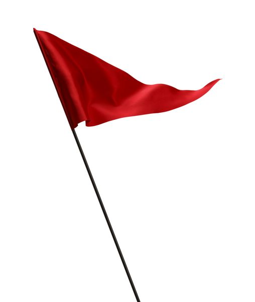 اهتزاز پرچم قرمز در باد بر روی قطب جدا شده در پس زمینه سفید