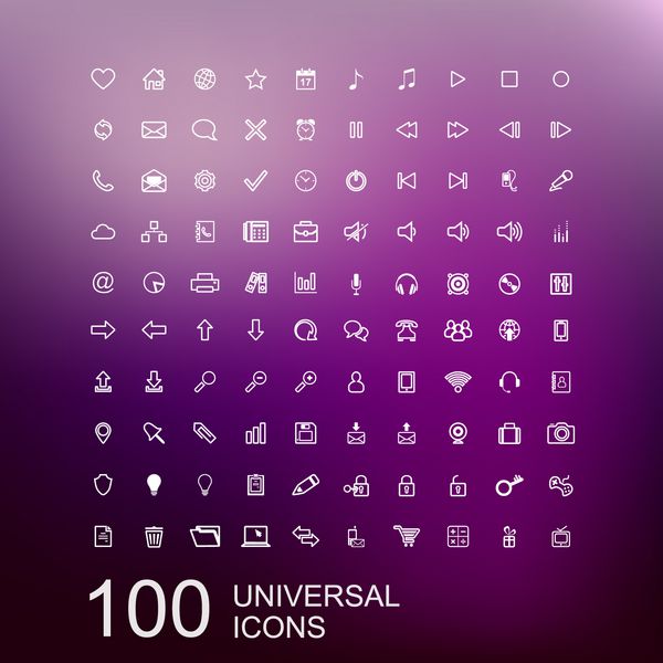 مجموعه وکتور 100 آیکون طرح کلی برای طراحی وب و رابط کاربری