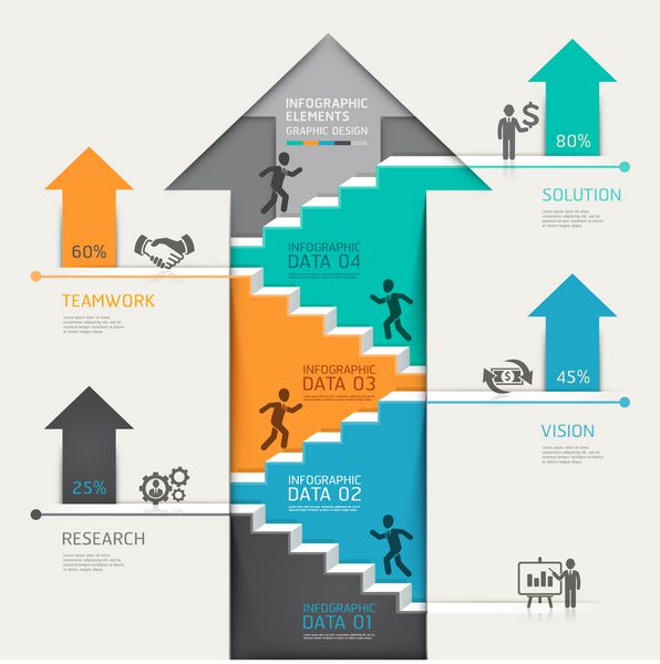 کسب و کار نمودار پلکان پیکان سه بعدی پله بالا وکتور می تواند برای طرح گردش کار بنر گزینه های شماره گزینه های افزایش سرعت طراحی وب اینفوگرافیک استفاده شود