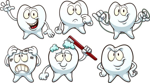 دندان های کارتونی وکتور کلیپ آرت با شیب ساده هر کدام در یک لایه جداگانه
