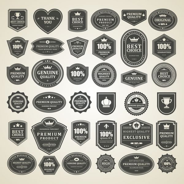 عناصر طراحی وکتور قدیمی مجموعه برچسب‌های تایپوگرافی برچسب‌ها نشان‌ها تمبرها فلش‌ها و نمادها به سبک رترو فروش