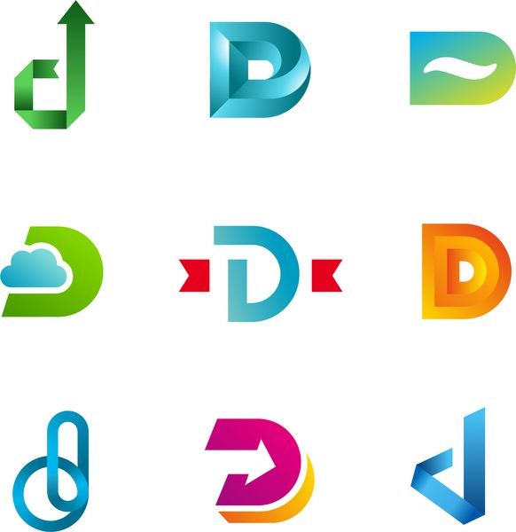 مجموعه ای از الگوها و عناصر طراحی نمادهای حرف D مجموعه علائم