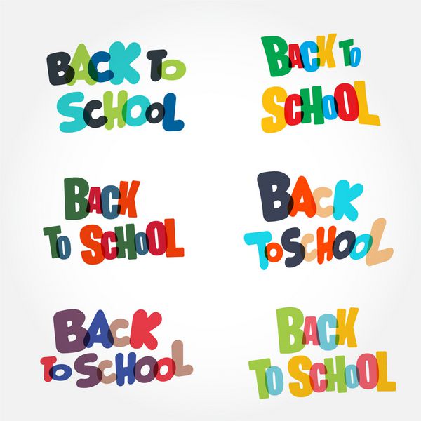 مجموعه ای از کلمات رنگارنگ رنگارنگ بازگشت به مدرسه جدا شده در پس زمینه سفید