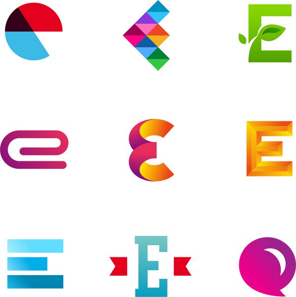 مجموعه ای از المان های قالب طراحی نمادهای حرف E مجموعه علائم