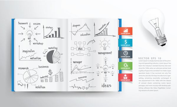 طرح مفهومی تجاری و نمودار روی کتاب طراحی الگوی وکتور