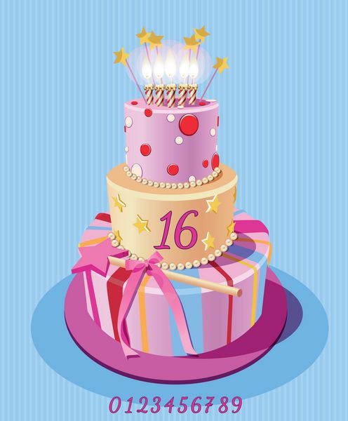 کیک تولد با شمع های سوزان و اعداد کارت وکتور