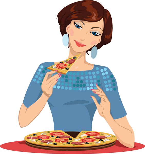 دختر در حال خوردن پیتزا - وکتور