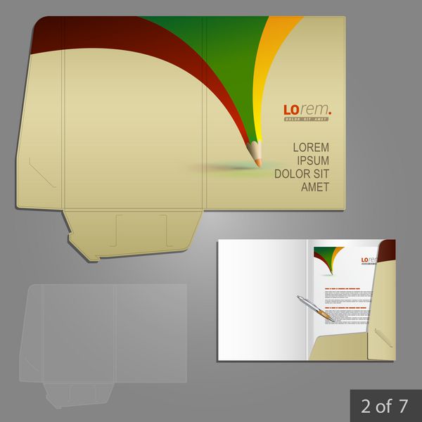 طراحی قالب پوشه خلاقانه برای شرکت با مداد رنگی عنصر لوازم التحریر