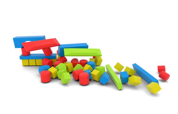 افتادن مکعب های چوبی رنگی - اسباب بازی کودک - رندر سه بعدی