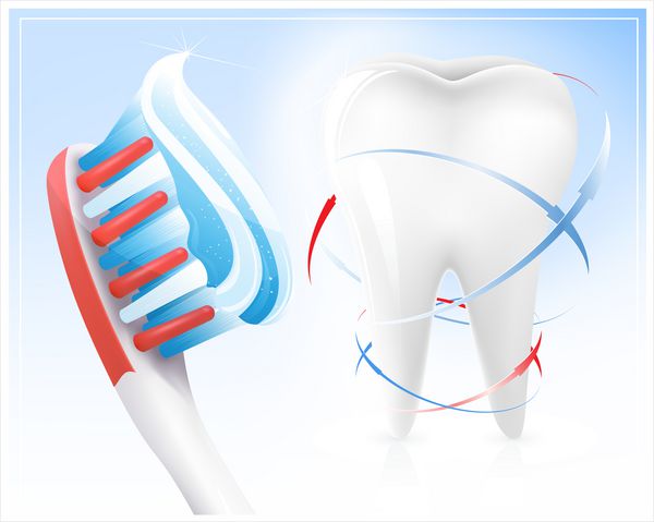 بردار مفهوم دندانپزشکی دندان سفید مسواک و خمیر دندان