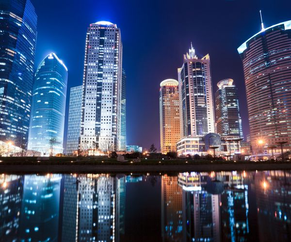نمای شب از منطقه مرکز مالی شانگهای