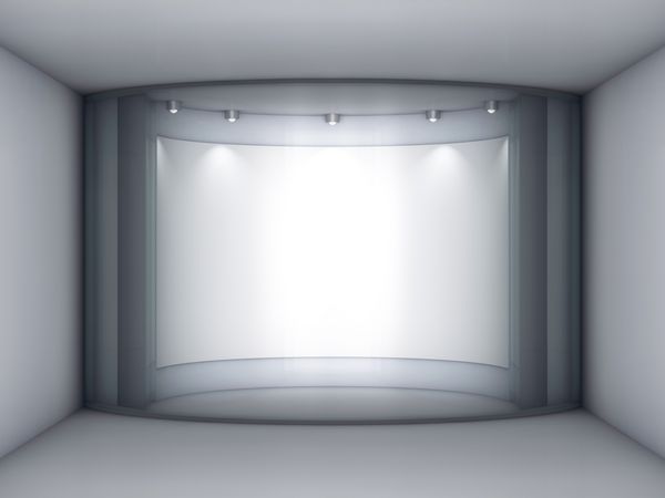 ویترین و طاقچه شیشه ای سه بعدی با نورافکن برای نمایشگاه