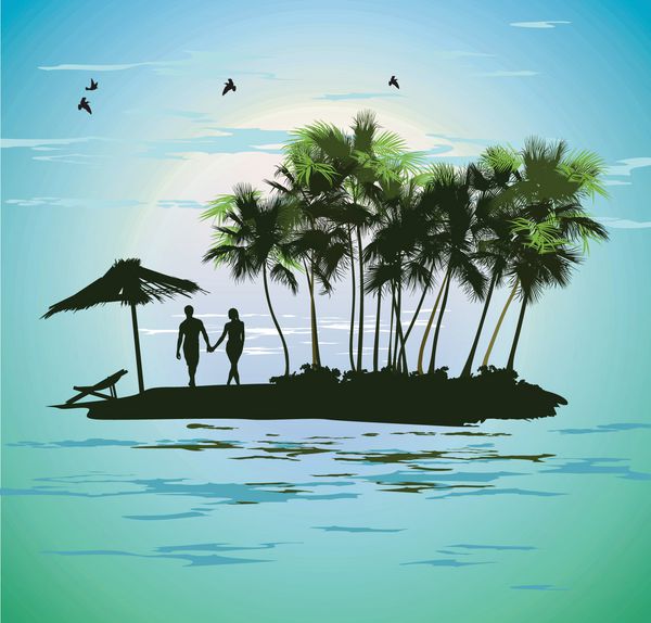 زوج جوان در حال استراحت در یک جزیره گرمسیری