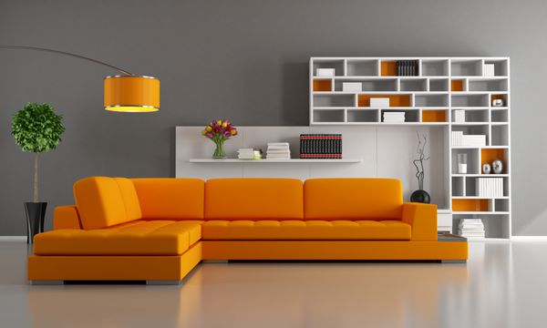 اتاق نشیمن نارنجی و قهوه ای