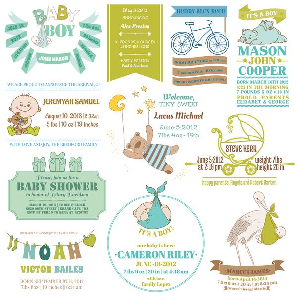 مجموعه ورود و دوش نوزاد - برای طراحی کارت دفترچه یادداشت