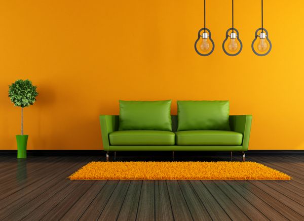 اتاق نشیمن مدرن سبز و نارنجی