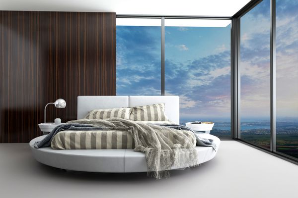اتاق خواب منحصر به فرد با طراحی مدرن با نمای هوایی