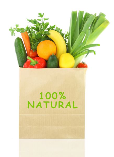 100 درصد طبیعی روی کیسه مواد غذایی