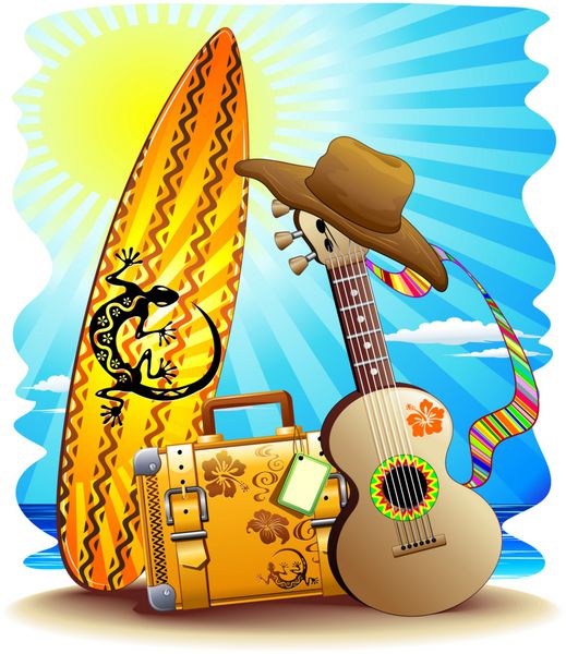 Suitcase Surf and Guitar Summer Fun-Valigia Surf e Chitarra