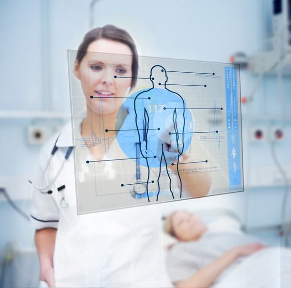 پرستار صفحه نمایش لمسی که شکل انسان آبی را نشان می دهد