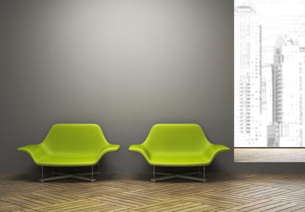 فضای داخلی مدرن با یک جفت صندلی راحتی سبز