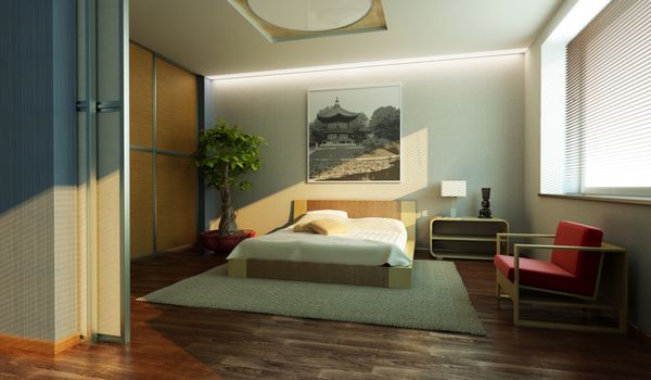 فضای داخلی اتاق خواب به سبک ژاپنی