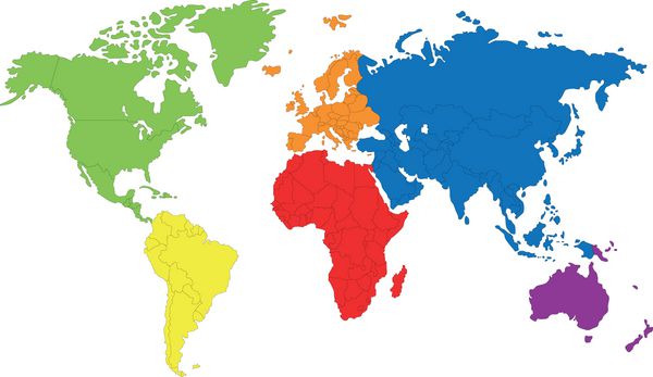 نقشه رنگی جهان با مرزهای کشورها