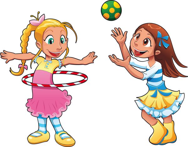 دو دختر در حال بازی هستند شخصیت های کارتونی و وکتور خنده دار