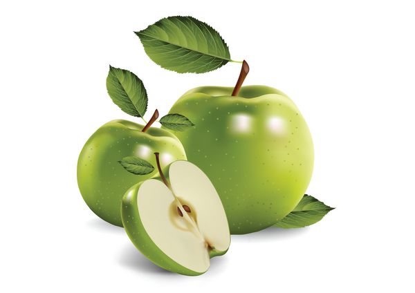 سیب سبز در پس زمینه سفید