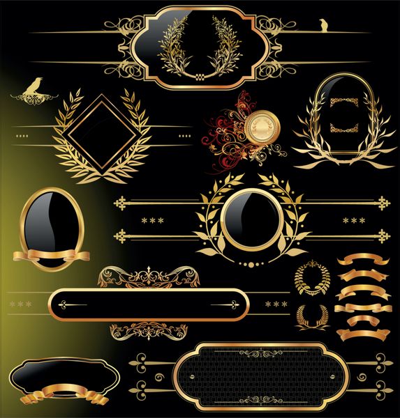 مجموعه وکتور طلای سیاه - لیبل های قاب دار