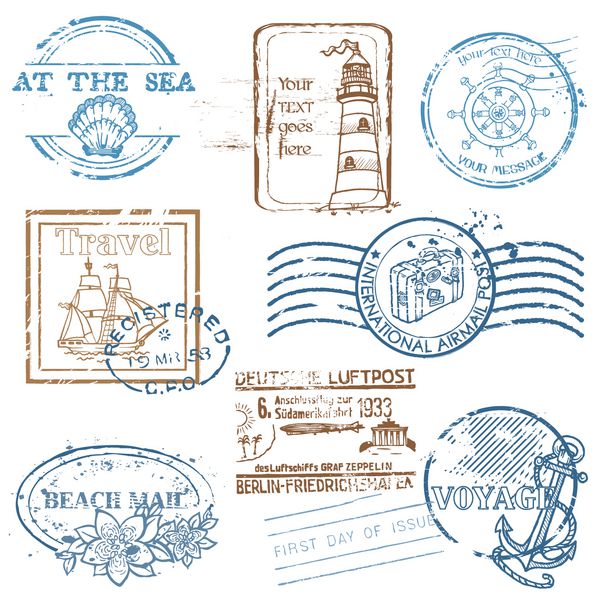 وکتور مجموعه تمبر برای طراحی و دفترچه راهنما