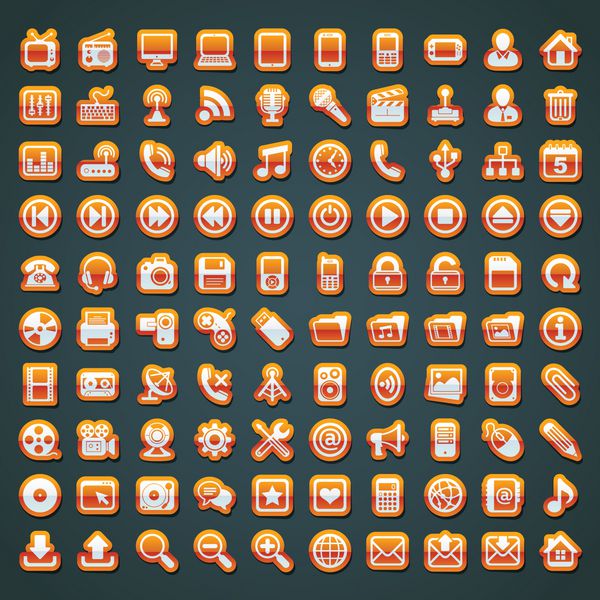 100 نماد نارنجی وکتور