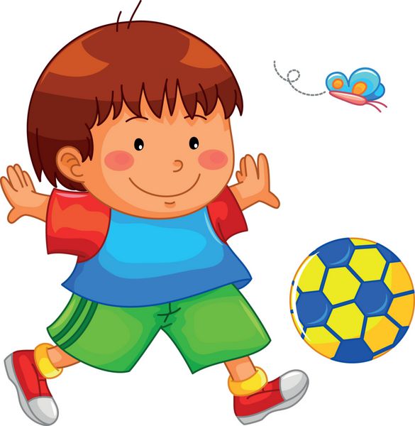 پسر بچه ای که با توپش بازی می کند