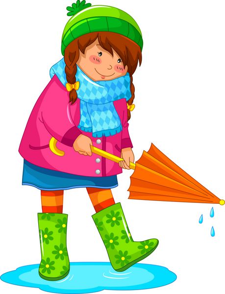 دختر با چتر ایستاده در یک گودال