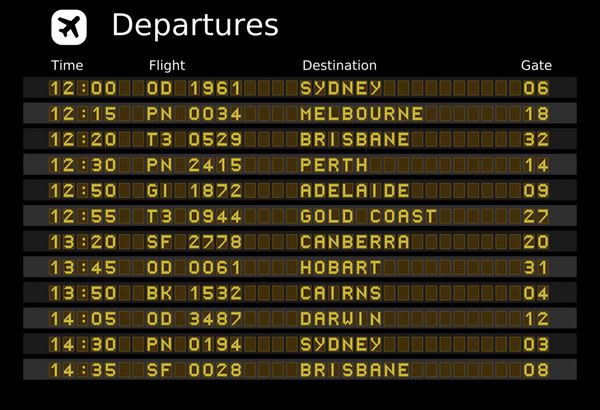 فرودگاه های استرالیا - وکتور تابلوی خروج