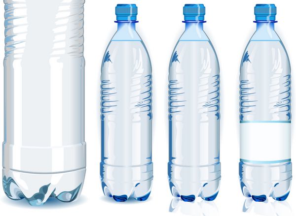 چهار بطری پلاستیکی آب با برچسب عمومی