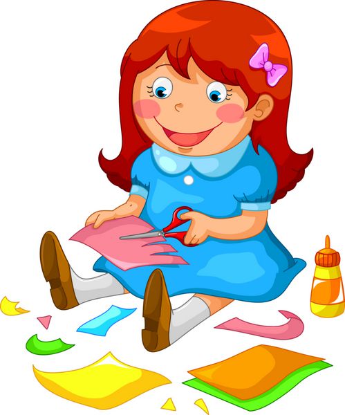 دختر بچه ای که از کاغذ کاردستی می سازد
