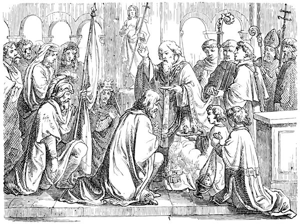 سنت ریمیگیوس کلوویس I را تعمید می دهد