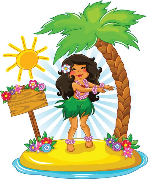دختری در حال رقص هولا در یک جزیره گرمسیری