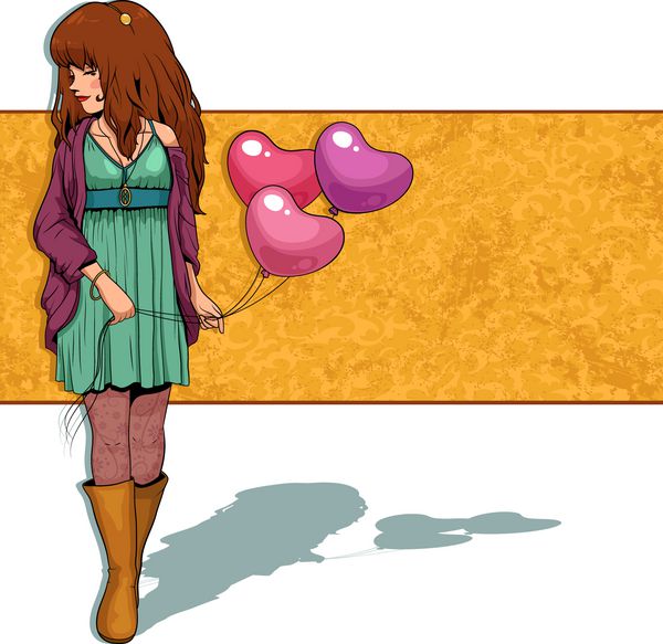 دختری که بادکنک های قلبی شکل در دست دارد
