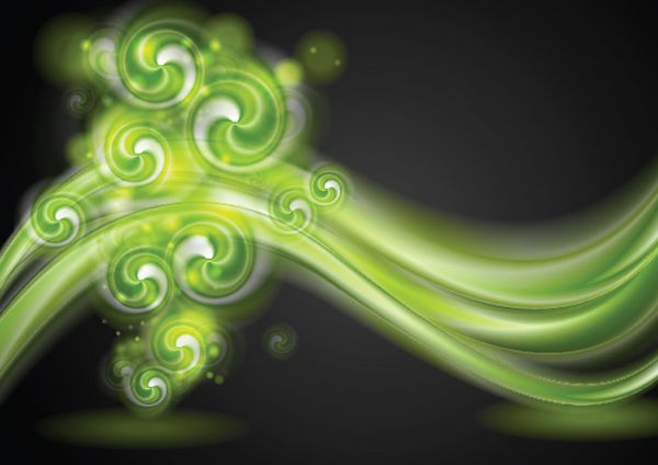 امواج سبز رنگارنگ و عناصر چرخشی
