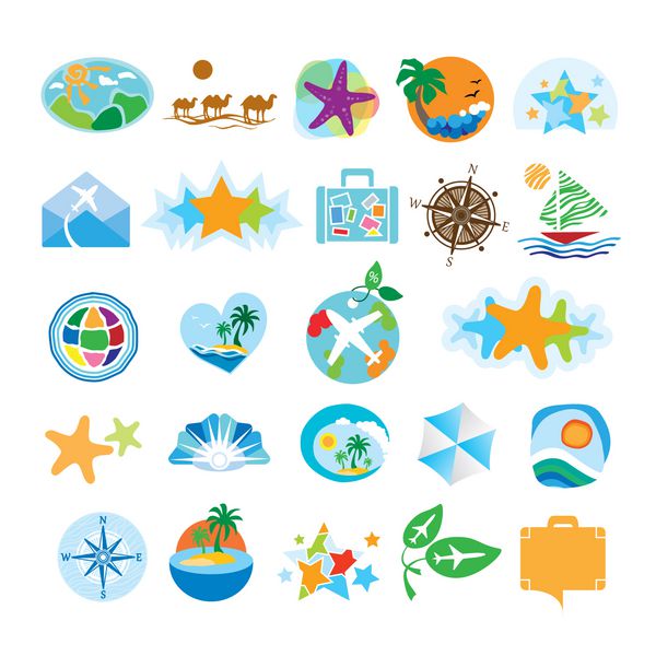 مجموعه ای از نمادهای سفر و گردشگری