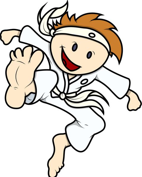 بچه در حال انجام کاراته - وکتور تصویر کارتونی
