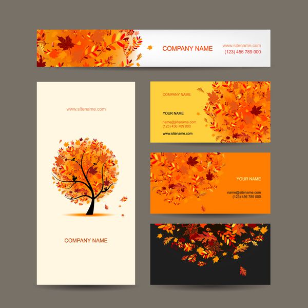 مجموعه کارت ویزیت با طرح درخت پاییزی