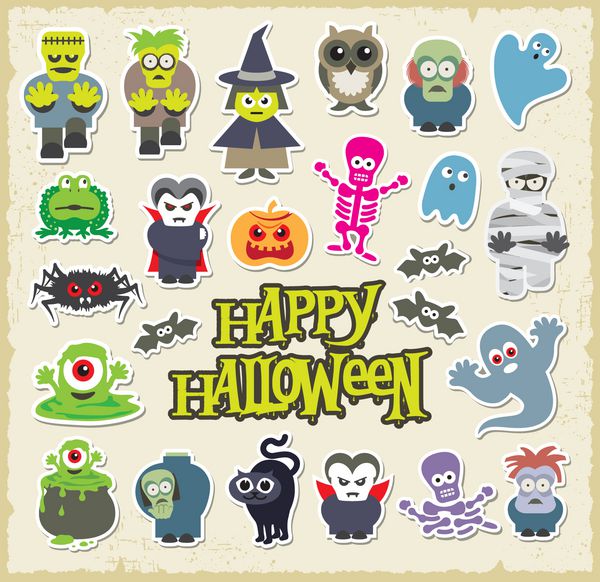 کارتون های زیبای هالووین مجموعه طراحی شخصیت وکتور