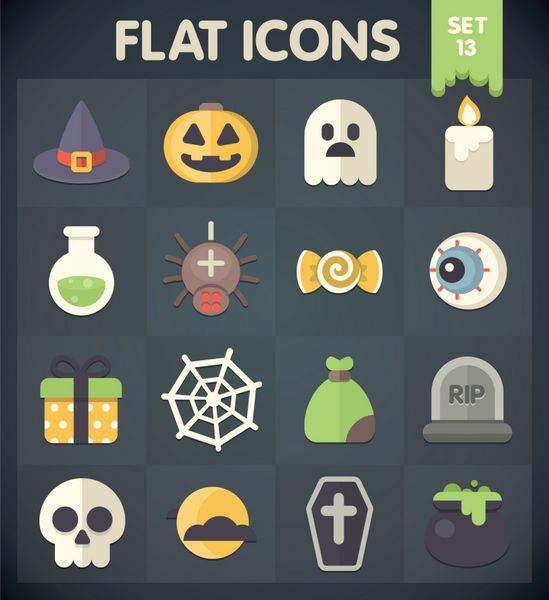 نمادهای تخت جهانی هالووین برای برنامه های کاربردی وب و موبایل