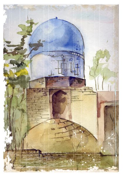 نقاشی آبرنگ دستی از معماری اسلامی