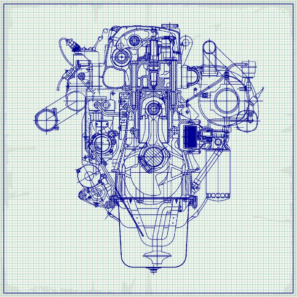 طراحی موتور قدیمی روی کاغذ گراف پس زمینه وکتور